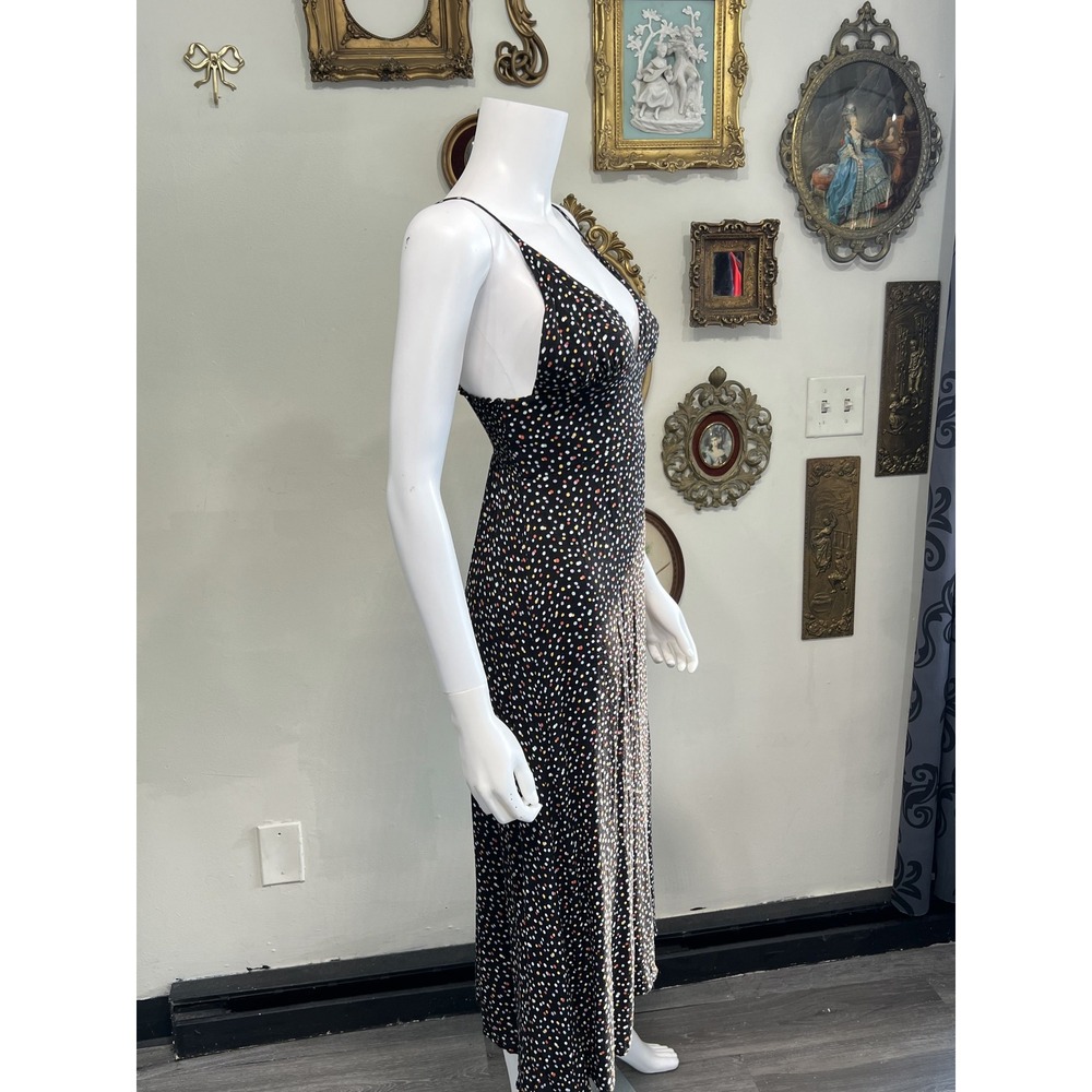 Reformation Black Multi Polka Dot Confetti Spaghetti Strap Midi Slip Dress Siz 6 - Picture 2 of 7